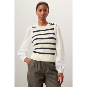 Rails Bambi White Cream Striped Knit Mixed Media Top Size XL